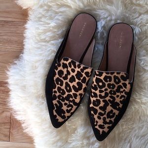Halogen leopard print real fur calf hair mule